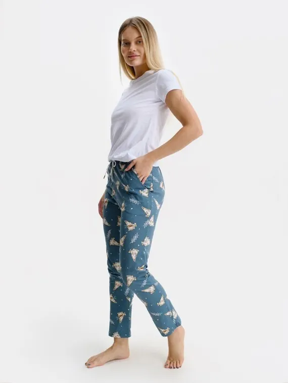 Брюки женские с принтом, цвет голубой, размер 46