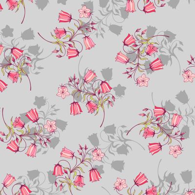 seamless pattern of flowers bells hand-drawn