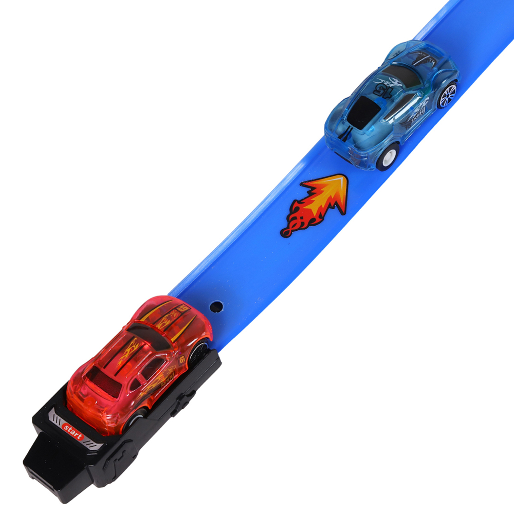 0404295/Трек со светом с пусковым устройством, 2 мертвые петли, трамплин и "пропеллер" + 2 инерц. м