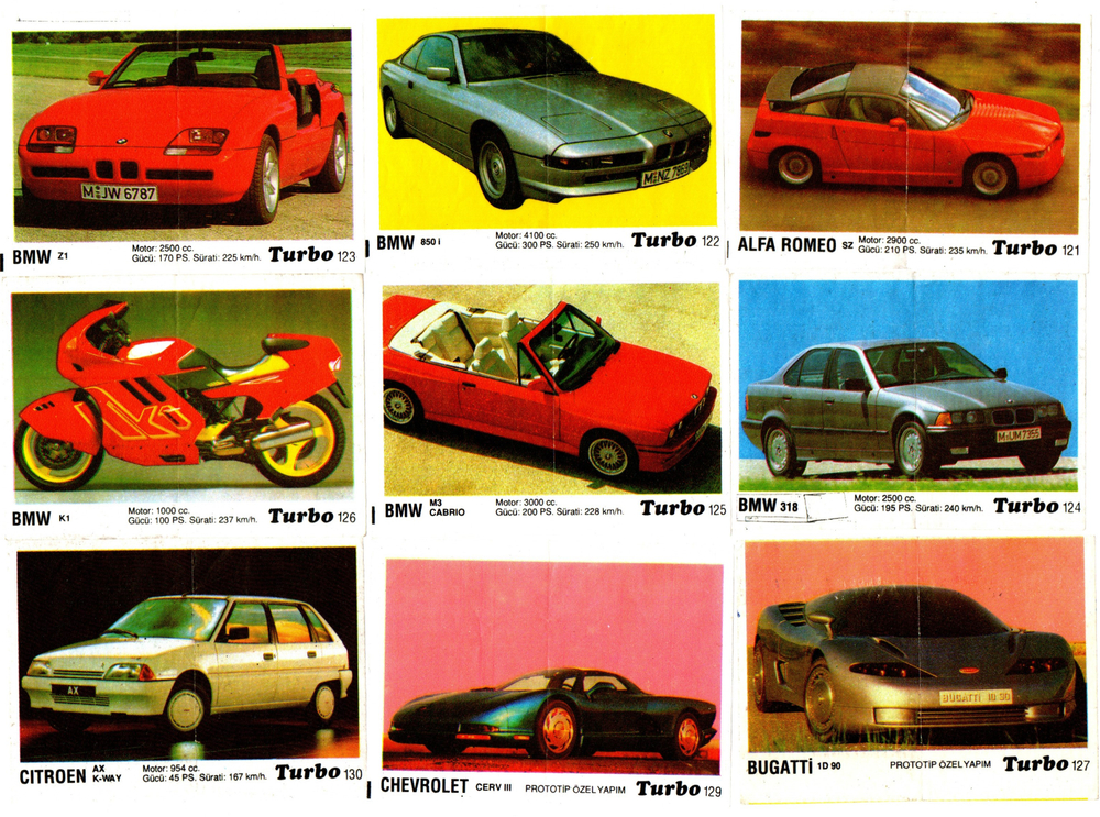 Вкладыши от жвачки Turbo Black - Турбо черные 58 штук без повторов. Серия 121 - 190.