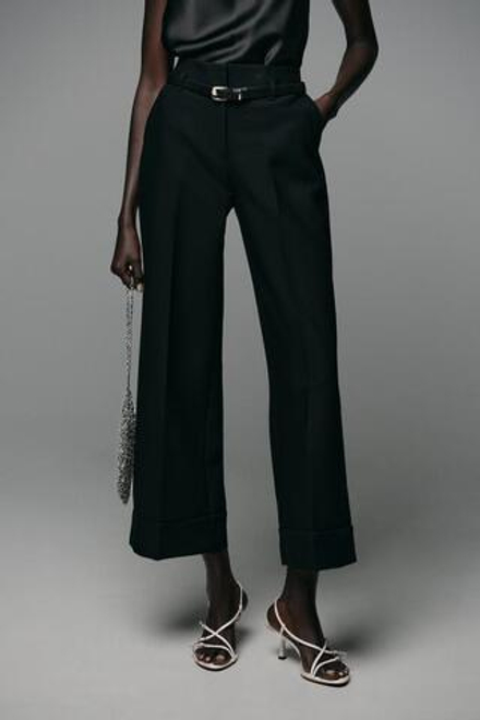 ZARA БРЮКИ С ОТВОРОТАМИ И РЕМНЕМ, ЧЕРНЫЙ