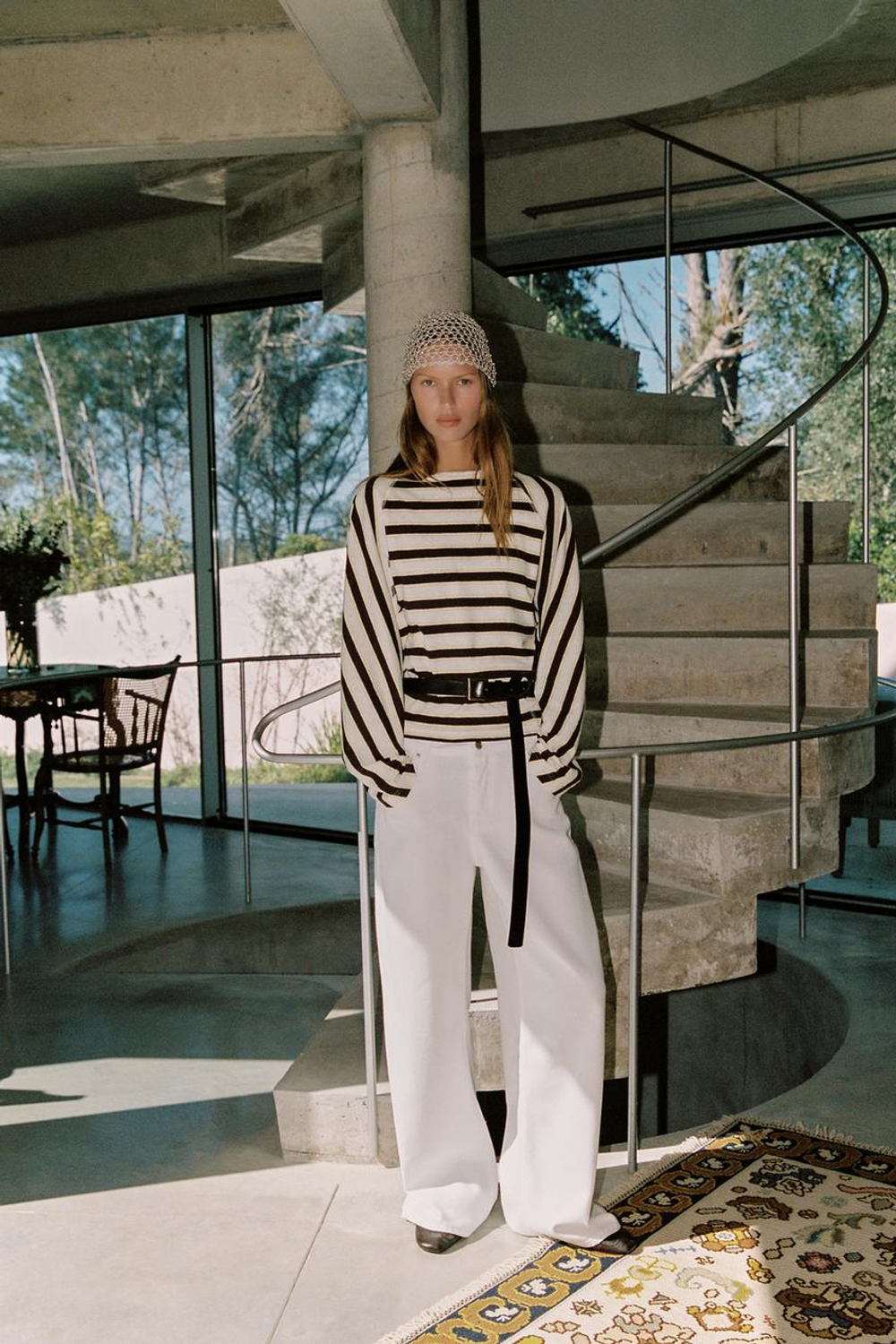 ZARA ФУТБОЛКА В ПОЛОСКУ ИЗ ХЛОПКА И ЛЬНА, ПОЛОСКИ