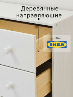 Комод, 62х30х120, Раст, для одежды и игрушек, в детскую, с ящиками, шкаф распашной, белый, IKEA