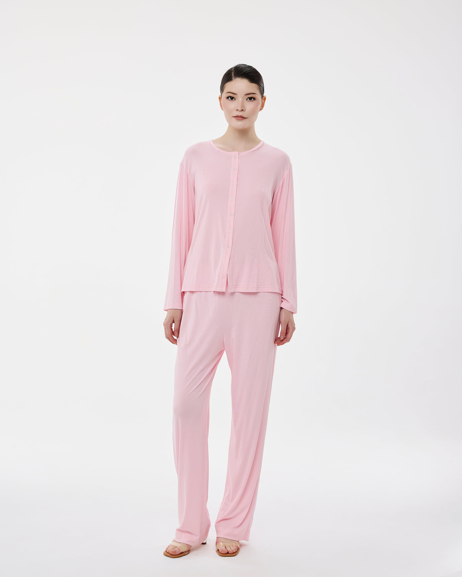 Костюм розовый трикотажный с пуговицами