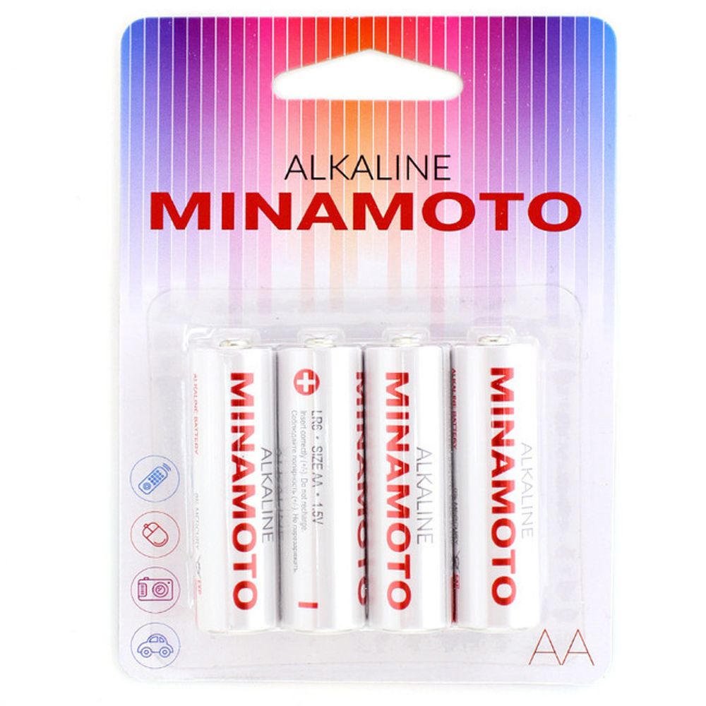 Батарейка щелочная MINAMOTO LR06 (AА) 1.5В (4 шт) (Цвет: серебристый)