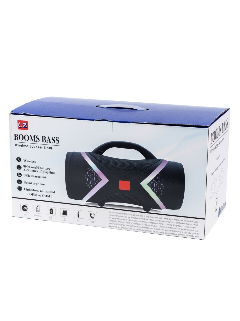 Портативная колонка BT SPEAKER Booms Bass E 818 Bluetooth c подсветкой черная