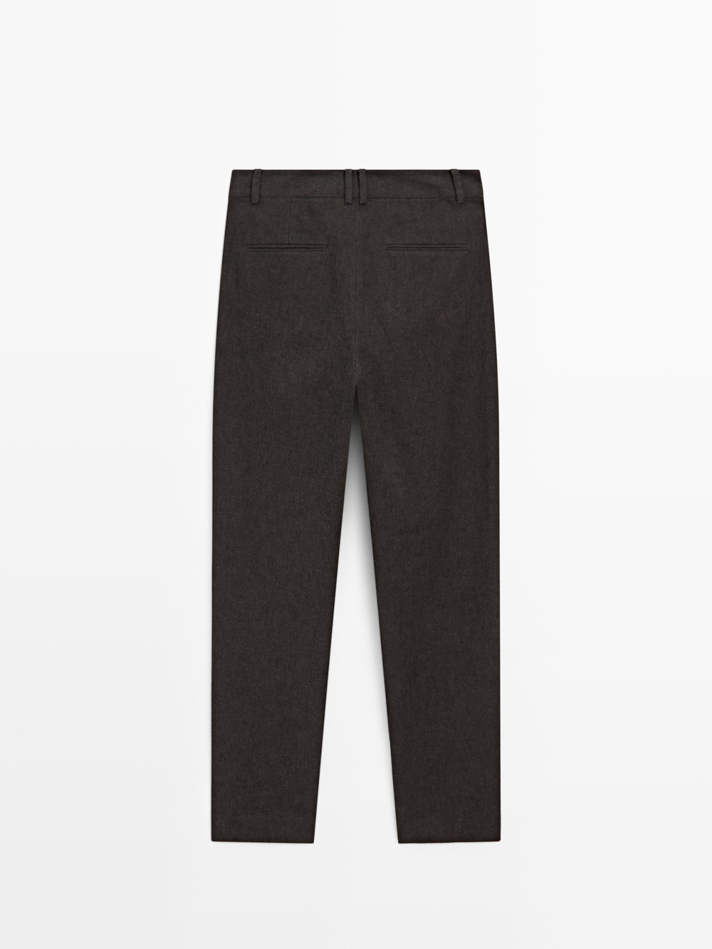 Massimo Dutti Зауженные брюки из смесового льна, пестро-коричневый