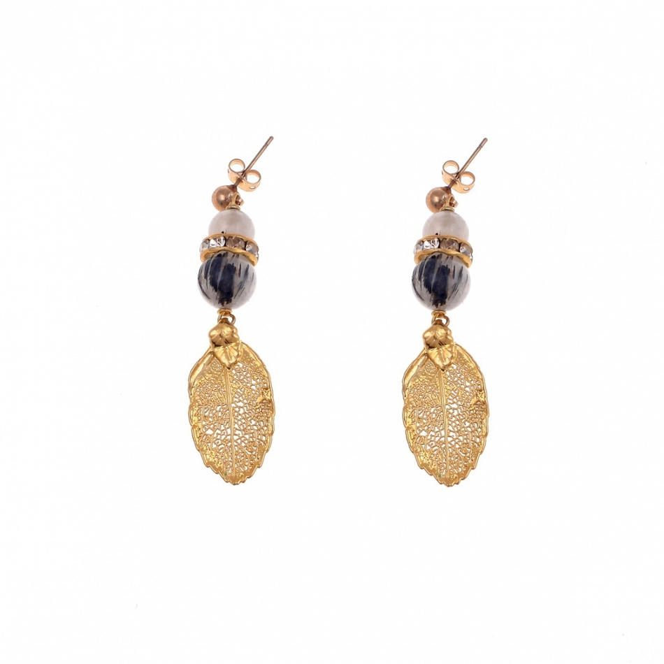 Серьги листья Ester Bijoux Барвинок F654C-G BR