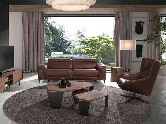 Ассиметричный журнальный столик 2136/MH2302A из ореха и черного ПВХ