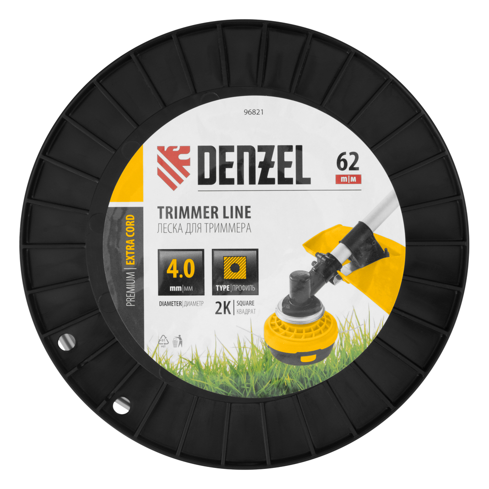 Леска для триммера двухкомпонентная квадрат, 4,0мм х 62м, на DIN катушке EXTRA CORD Denzel
