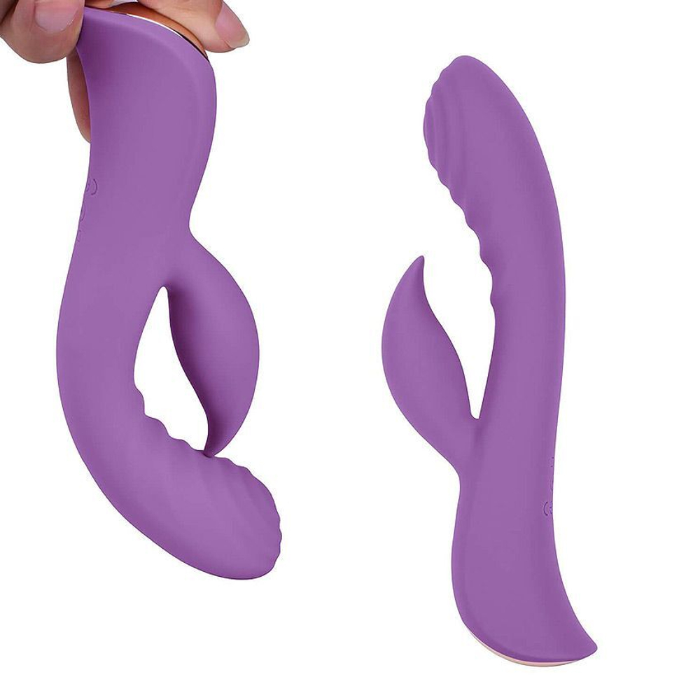 Фиолетовый вибромассажер-кролик 5 Silicone Ripple Passion - 19,1 см. (Цвет: фиолетовый)