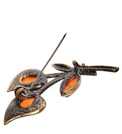 AM-2844 Брошь «Калла Дуэт» (латунь, янтарь)