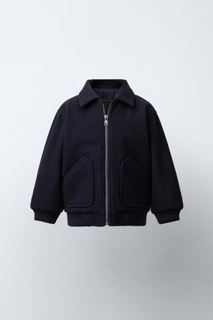 ZARA КУРТКА ИЗ СИНТЕТИЧЕСКОЙ ШЕРСТИ С КАРМАНАМИ, МОРСКОЙ СИНИЙ