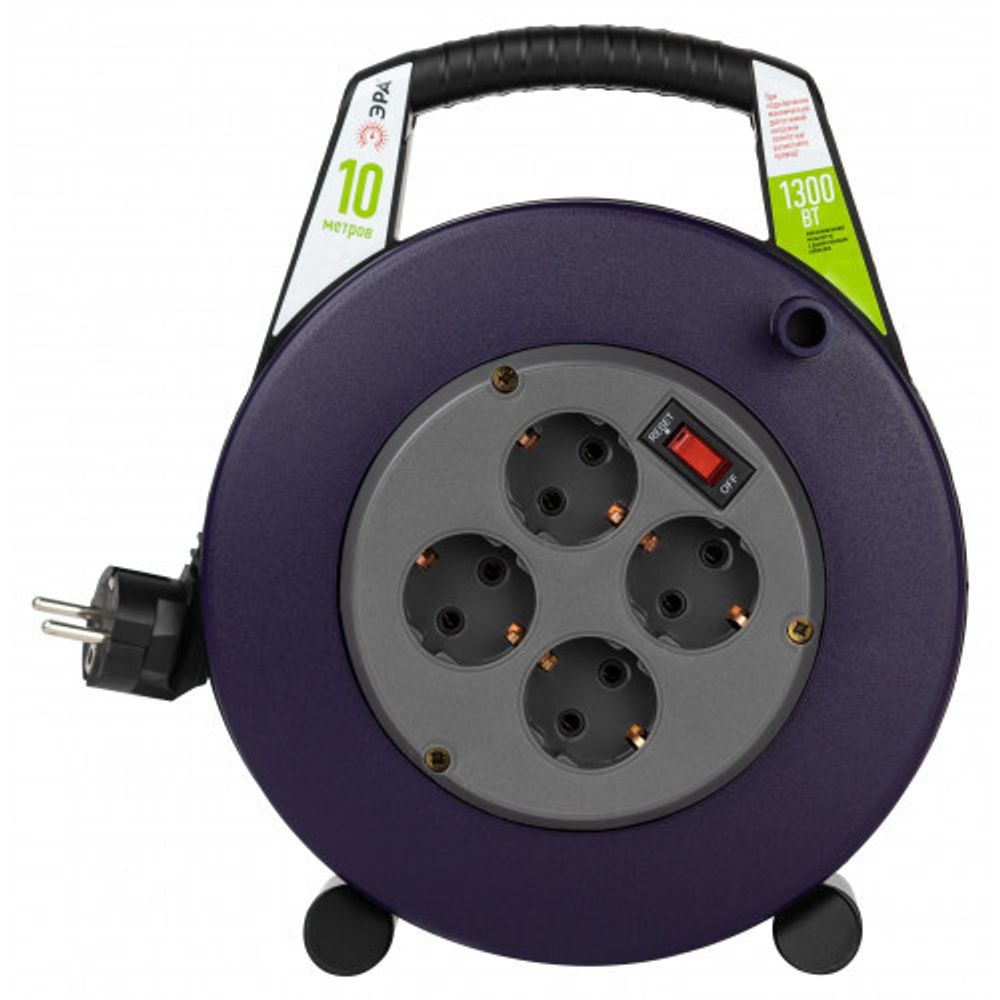 Удлинитель силовой ЭРА BPx-4e-3x0,75-10m в закрытом корпусе с заземлением с выключателем 4 розетки 10м ПВС 3x0,75мм2 6А