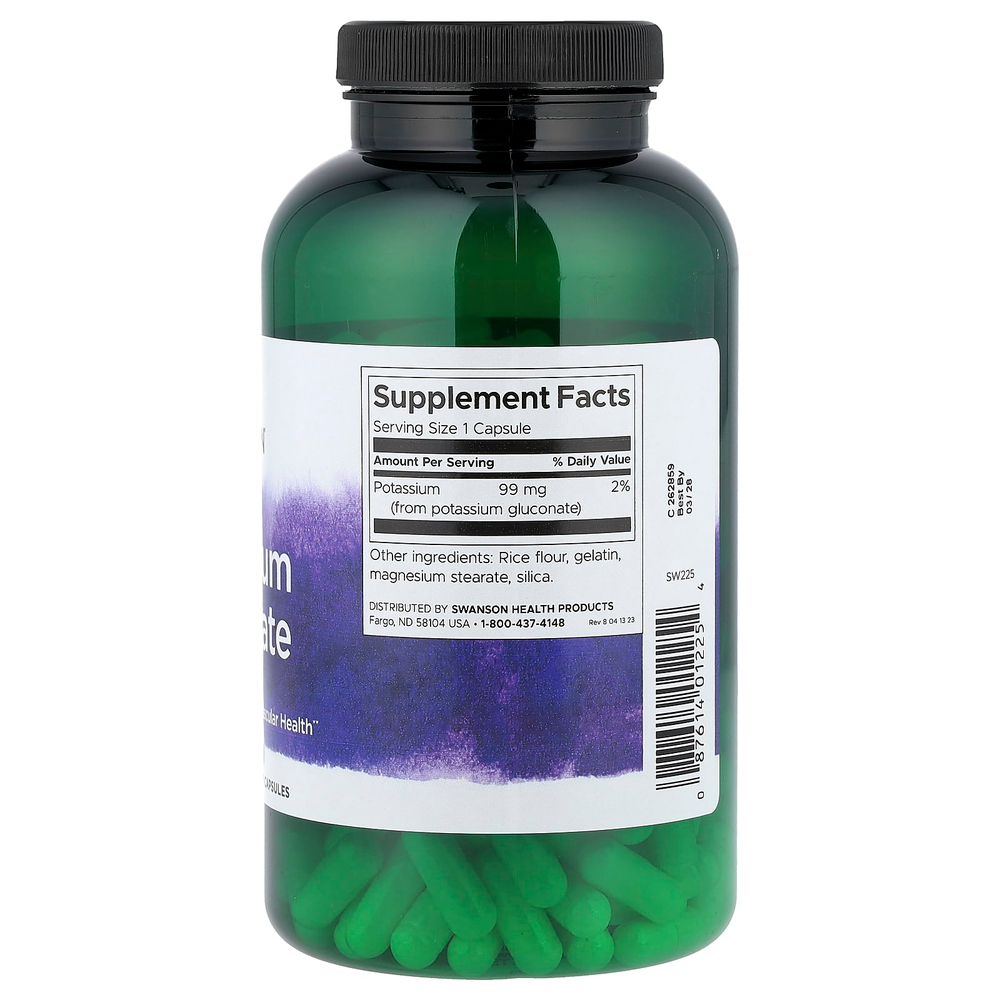 Swanson, Глюконат калия, 99 мг, 250 капсул