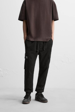 ZARA БРЮКИ КАРГО, ЧЕРНЫЙ