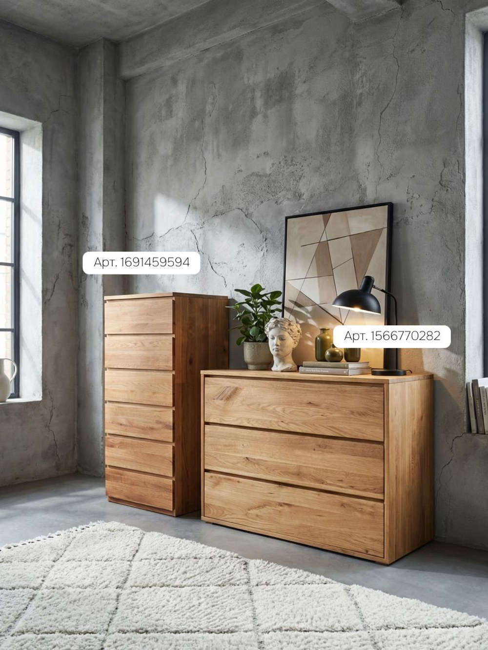 Комод, 50х45х120, Дольче Вита, для одежды, в прихожую, из массива дуба, высокий с 6 ящиками, MAKOSA