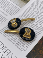 Заколка "Замочная скважина" золотистая с черной эмалью Скиапар. состаренный эффект винтаж