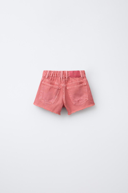 ZARA ДЖИНСОВЫЕ ШОРТЫ С РАЗРЕЗАМИ, КРАСНЫЙ