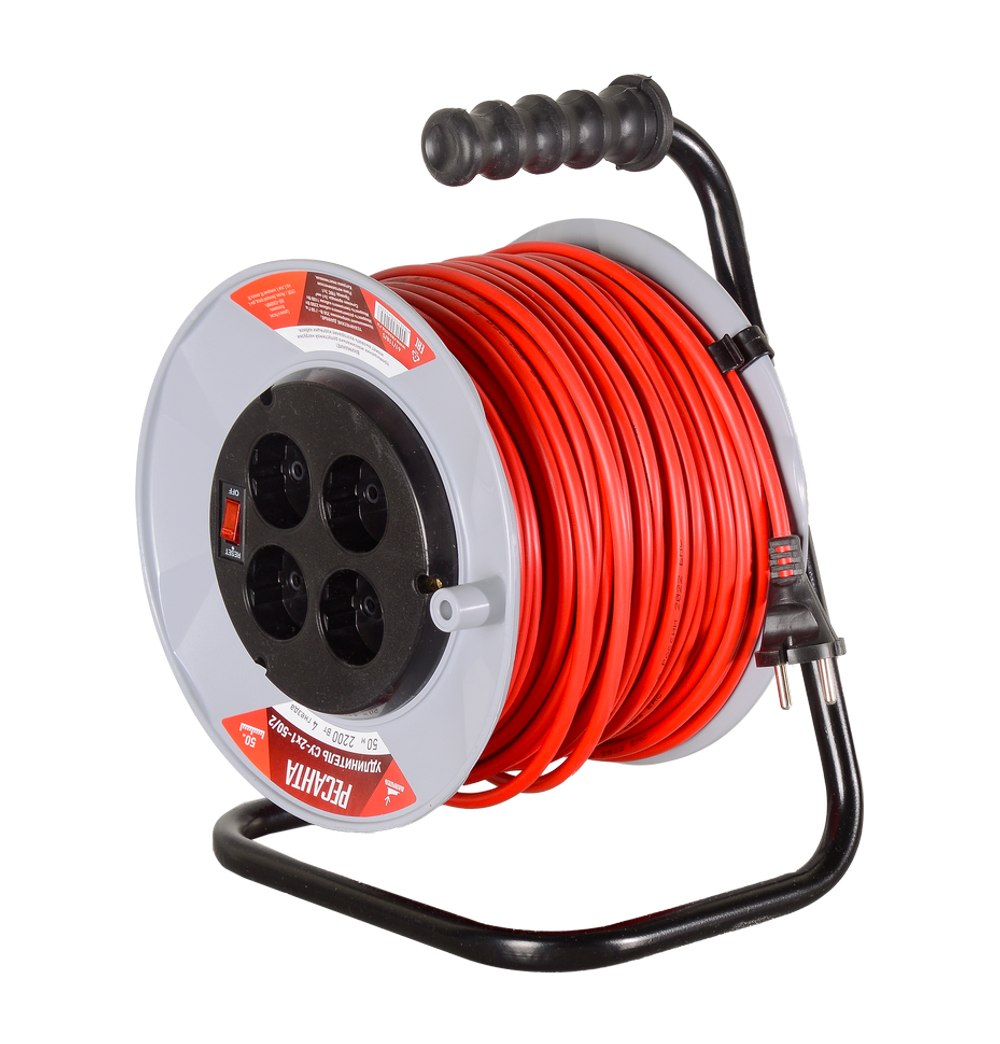 Удлинитель силовой на катушке Ресанта СУ-2х1-50/2 (с выкл., 4 розетки)