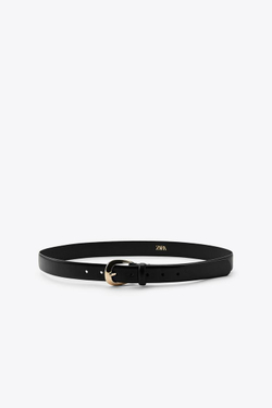 ZARA КОЖАНЫЙ РЕМЕНЬ С ОВАЛЬНОЙ ПРЯЖКОЙ, ЧЕРНЫЙ