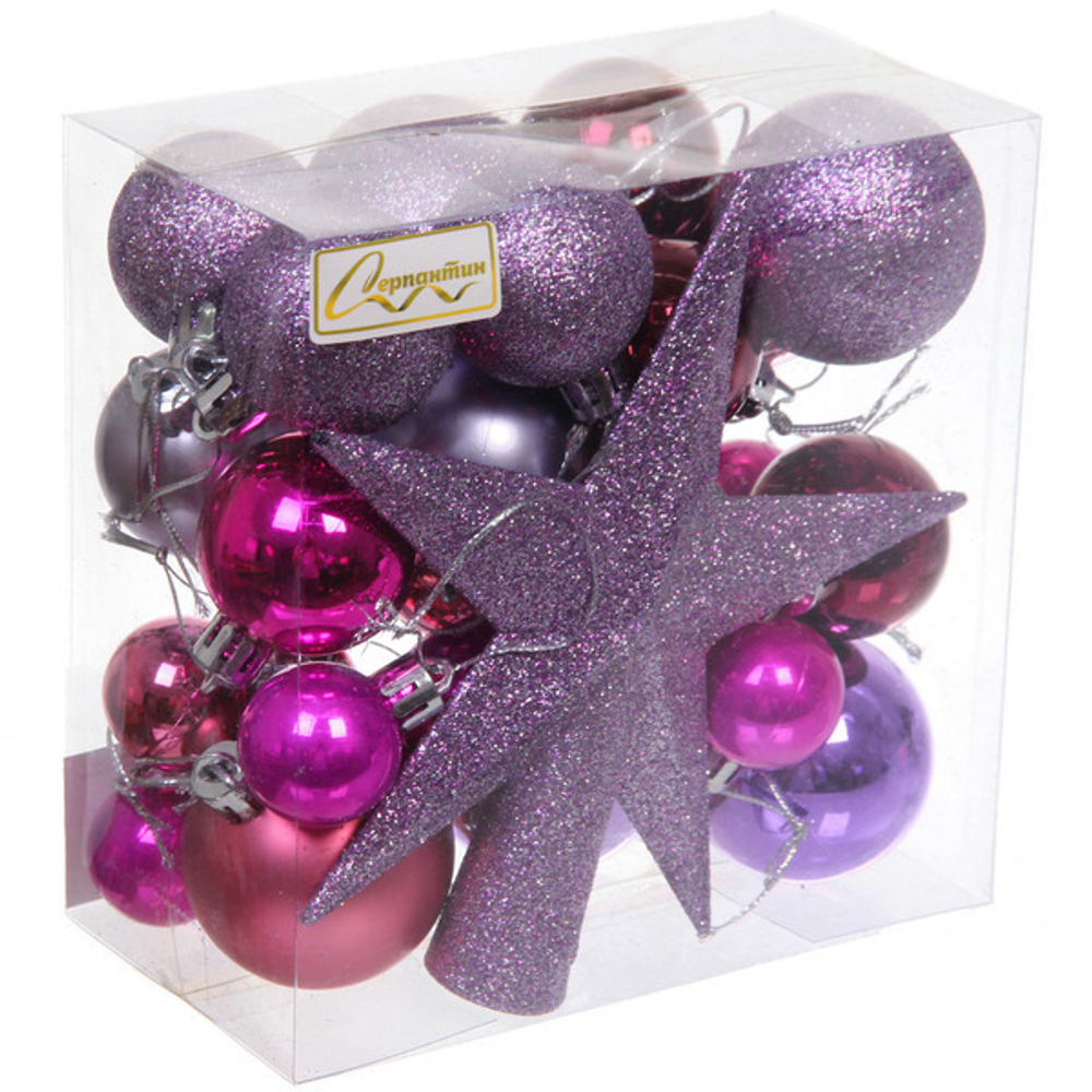 Набор ёлочных украшений «Fantasy» 35 предметов, Лаванда/фуксия/розовое золото