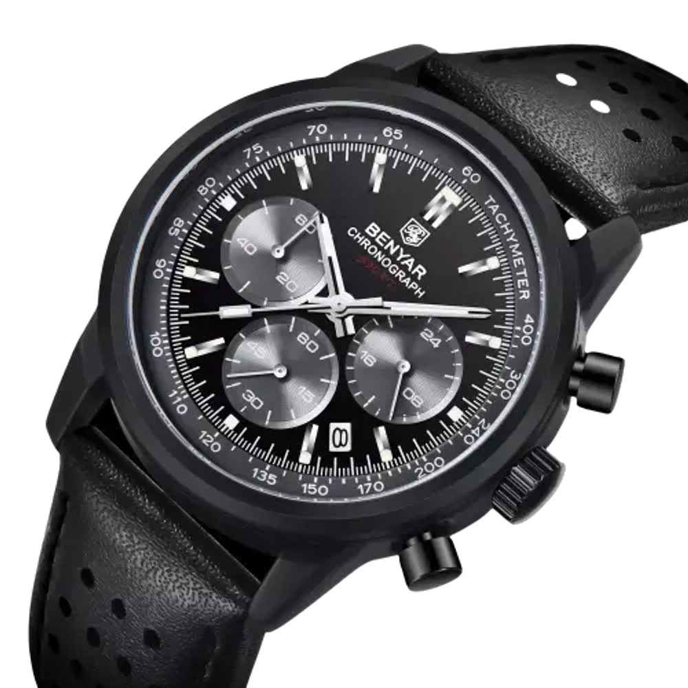 Часы наручные кварцевые BENYAR на кожаном ремешке, черный W9850-02