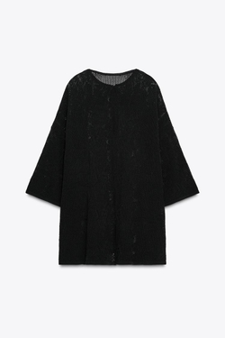 ZARA ТОП ОВЕРСАЙЗ ИЗ ТРИКОТАЖА С ЦВЕТОЧНЫМ РЕЛЬЕФОМ, ЧЕРНЫЙ