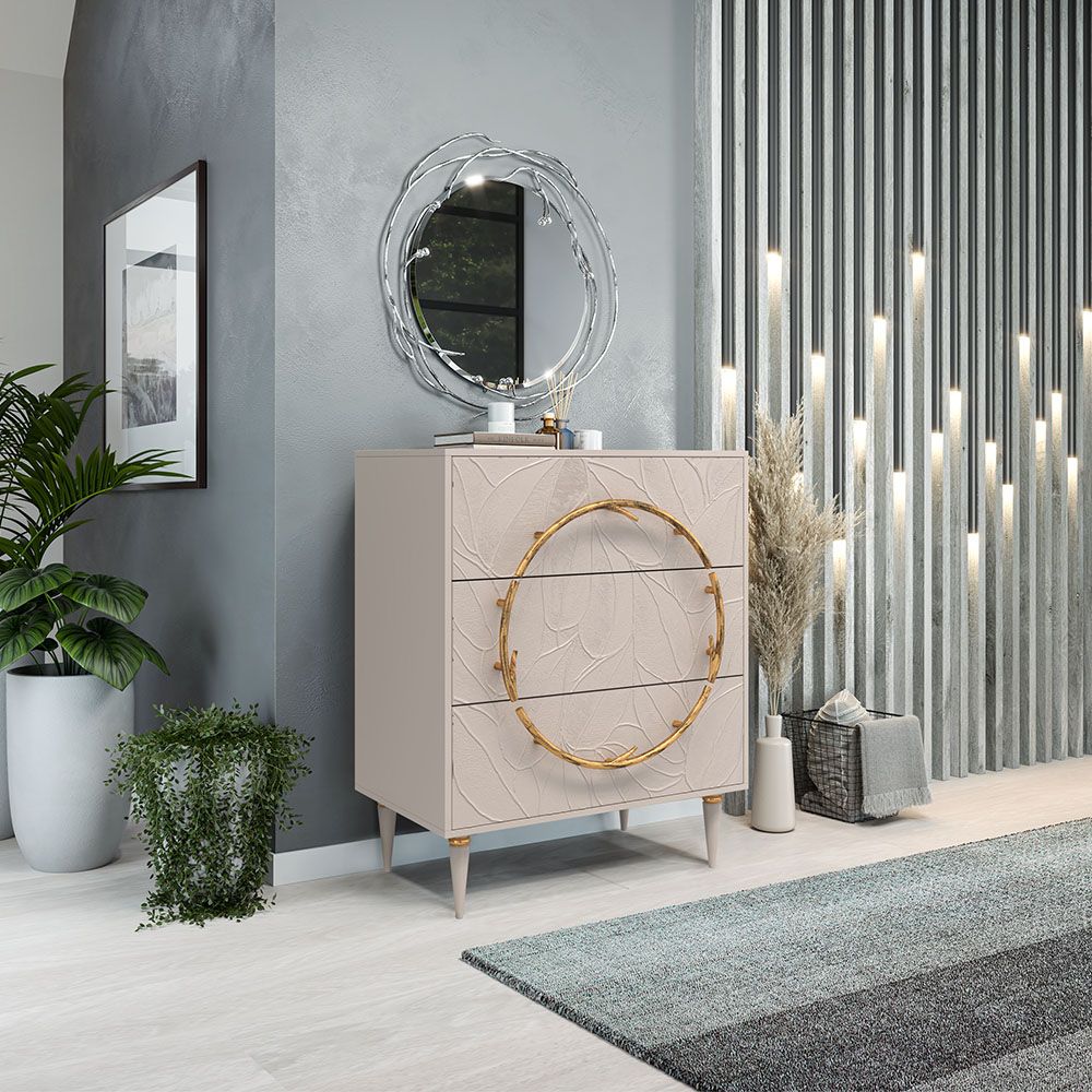 Комод Арт Колор leaves Классик Голд с 3 ящиками Серый агат