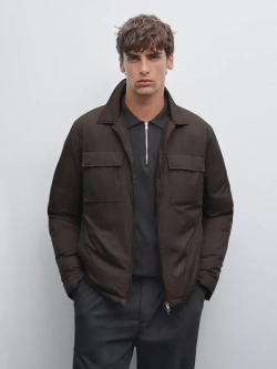 Massimo Dutti Непромокаемая легкая парка из смесового пуха, коричневый