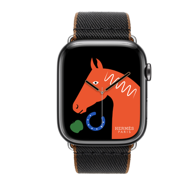 Apple Watch Hermès 45mm Space Black Stainless Steel Case with Noir/Gold Twill Jump Single Tour