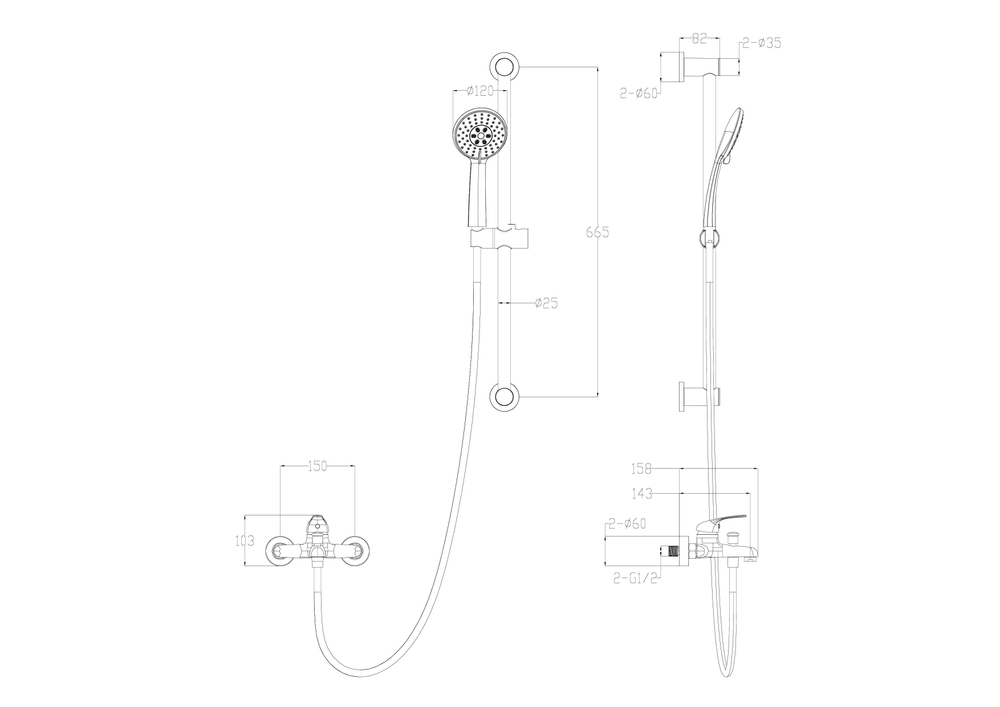 Смеситель для ванны с душевым гарнитуром WONZON & WOGHAND, Темный графит (WW-4560-BGG)