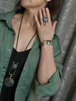 Кольцо геометрия: круг из черненого серебра и бронзовый прямоугольник