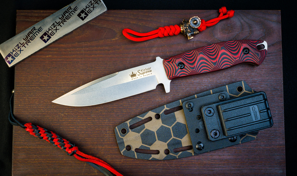 Тактический нож Severus VG-10 (Cryo) StoneWash Kydex Черно-Красный