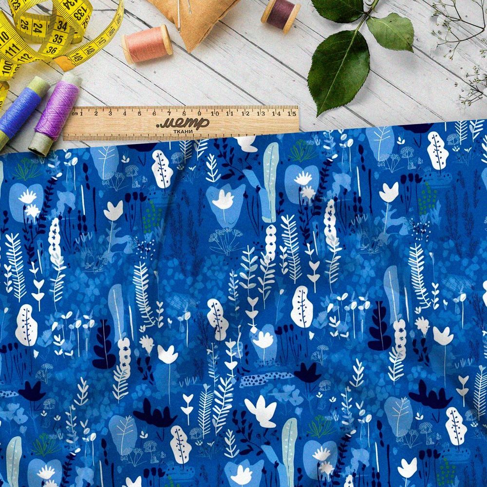 Ткань премиум сатин синий лес