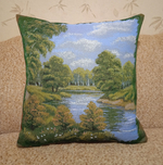 Декоративный гобеленовый чехол для интерьерной подушки Береза у озера 47*47