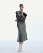 Юбка-годе из черно-белого твида с люрексной нитью