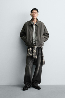 ZARA УКОРОЧЕННАЯ КУРТКА CROPPED FIT С ВЫШИВКОЙ, ХАКИ