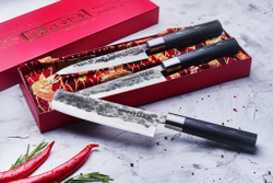 Нож кухонный Сантоку 18.2см, гвоздичное масло и салфетка Samura Blacksmith