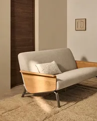 Двухместный диван Amsen, бежевый с подлокотниками из шпона дуба