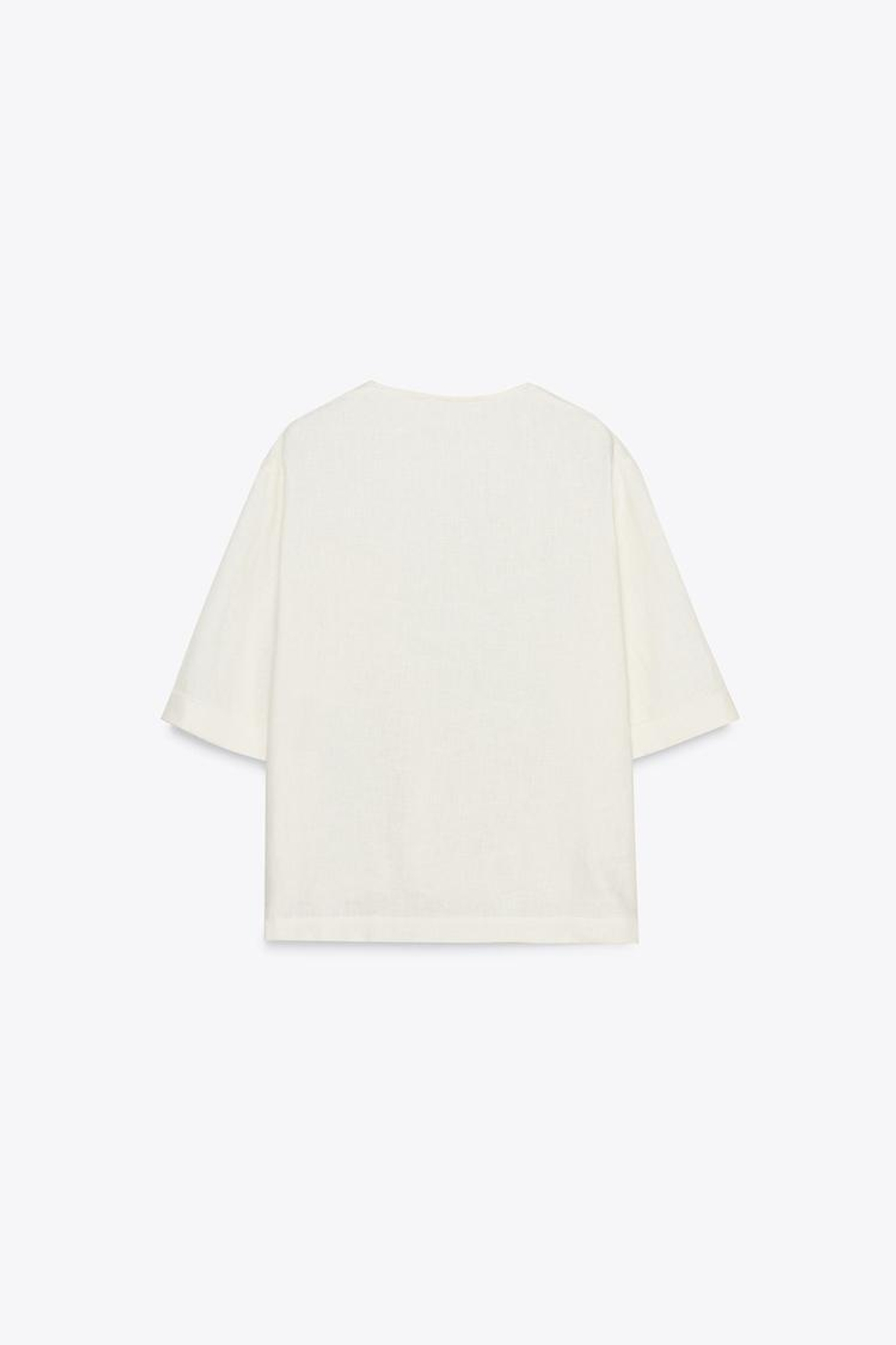 ZARA ТОП ИЗ ЛЬНА С КОРОТКИМИ РУКАВАМИ ZW COLLECTION, ЭКРЮ