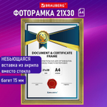Рамка 21х30 см небьющаяся багет 15 мм пластик BRAUBERG "Respect" золотистая (2 штуки в упаковке)
