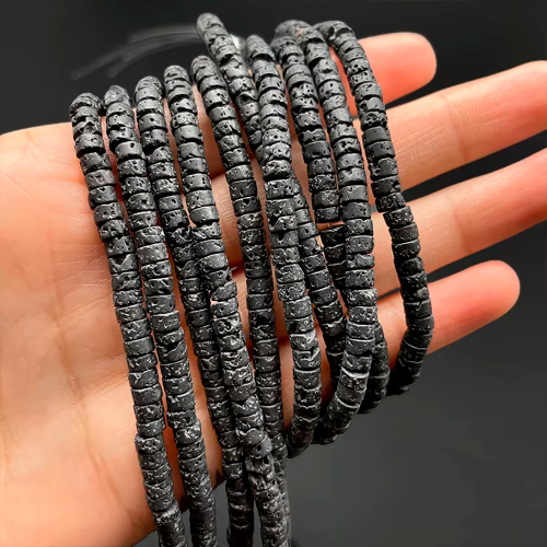 Лава вулканическая бусины-рондели 4х2/6х3 мм, на нитке 38 см