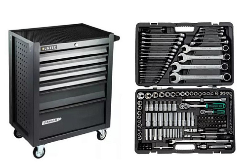 Тележка инструментальная RUNTEC 6 полочная с комплектом инструмента 169 предмета