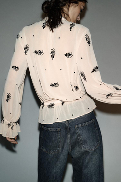 ZARA ПОЛУПРОЗРАЧНАЯ БЛУЗА С ПАЙЕТКАМИ, РАЗНОЦВЕТНЫЙ