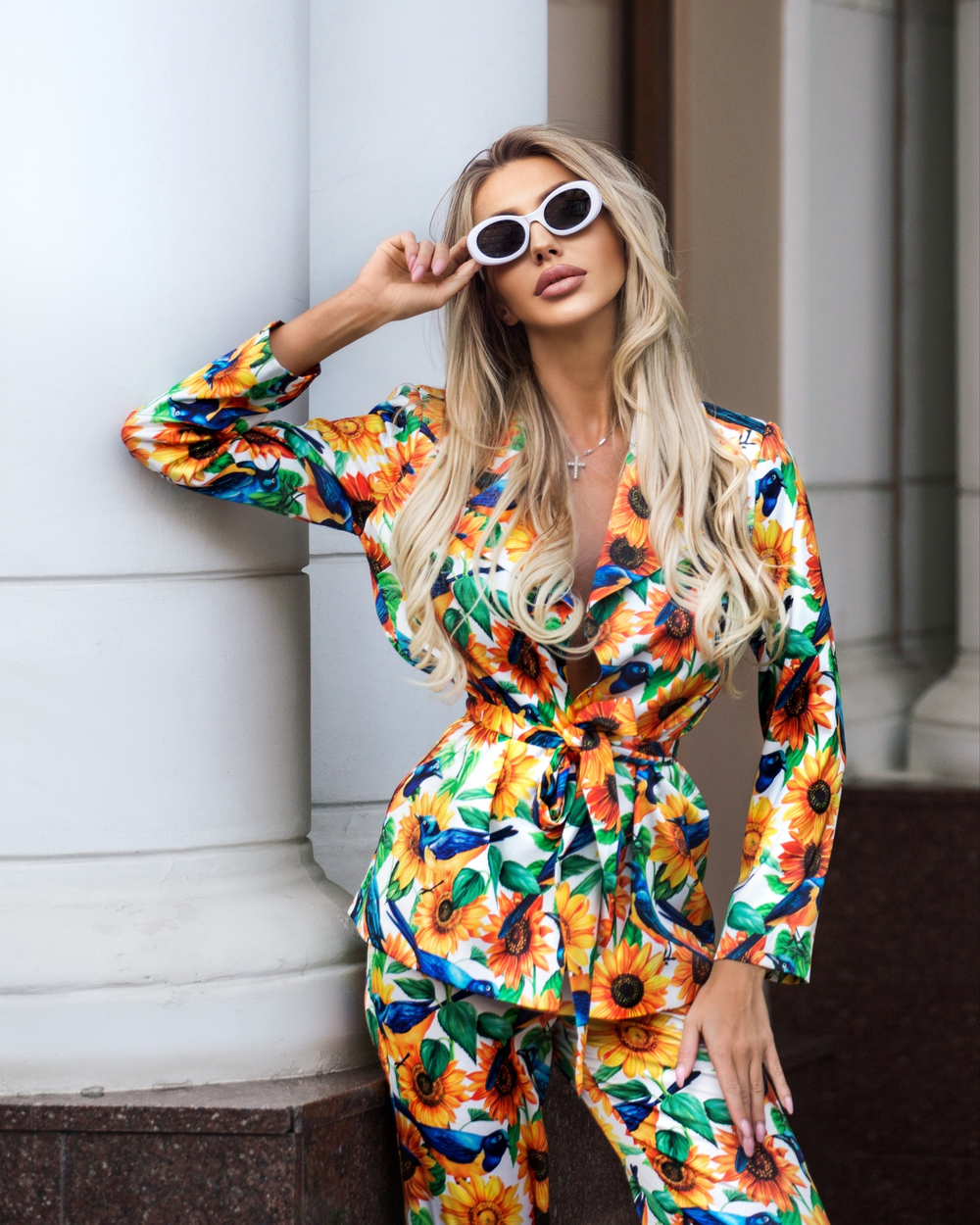 Пижамный костюм с птичками и подсолнухами