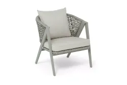 "Амстердам" кресло плетеное из роупа, каркас алюминий, роуп серый круглый, ткань бежевая