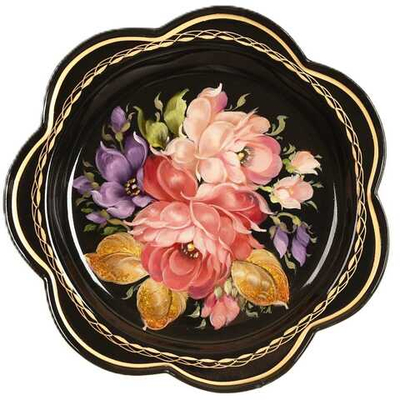 Жостовский поднос декоративный, размер 18 см (A1), металлический