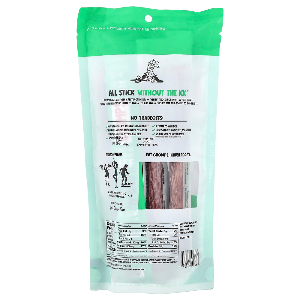 Chomps, говяжья палочка из халапеньо, средняя, 8 палочек по 32 г (1,15 унции)