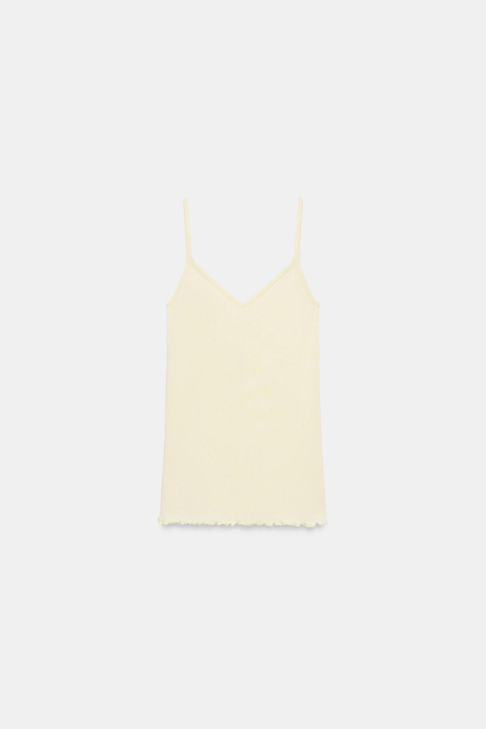ZARA ХЛОПКОВАЯ МАЙКА НА БРЕТЕЛЯХ, ПАСТЕЛЬНО-ЖЕЛТЫЙ